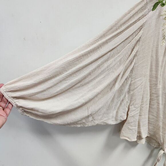 Before You Embroidered Gauzy Boho Peasant Floral Blouse Size M Balloon Sleeve - Picture 2 of 13